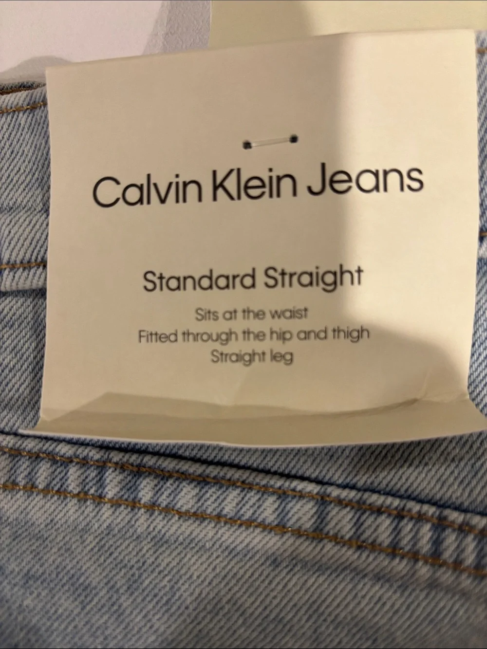 Calvin Klein Light Wash Denim Jeans with Tan Leather Patch - Picture 3 of 10